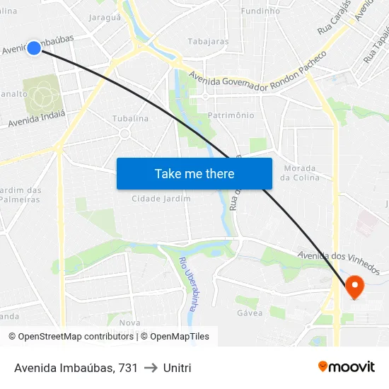 Avenida Imbaúbas, 731 to Unitri map