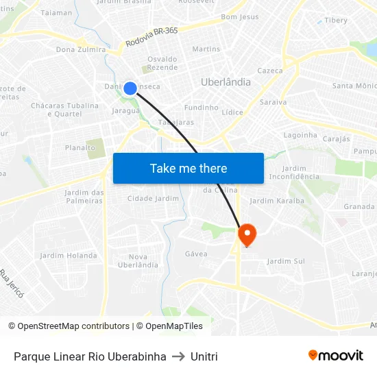 Parque Linear Rio Uberabinha to Unitri map