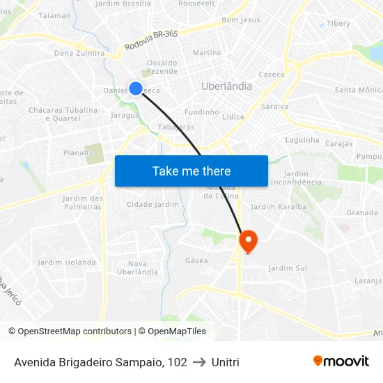 Avenida Brigadeiro Sampaio, 102 to Unitri map