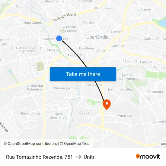 Rua Tomazinho Rezende, 751 to Unitri map