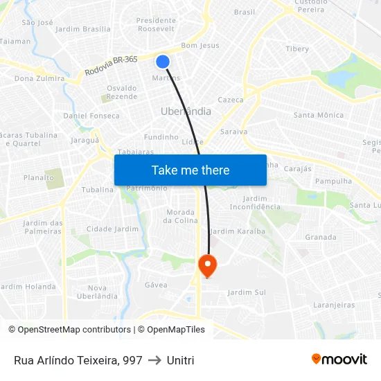 Rua Arlíndo Teixeira, 997 to Unitri map