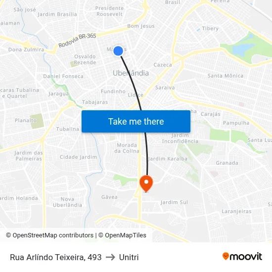 Rua Arlíndo Teixeira, 493 to Unitri map