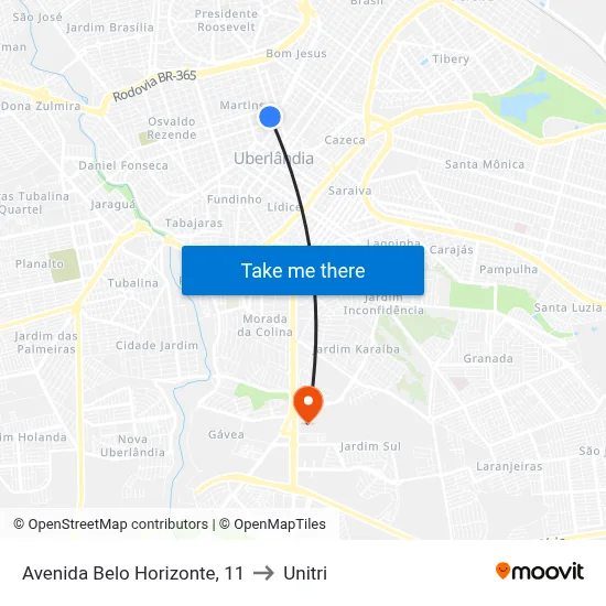Avenida Belo Horizonte, 11 to Unitri map