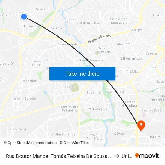 Rua Doutor Manoel Tomás Teixeira De Souza, 1123 to Unitri map