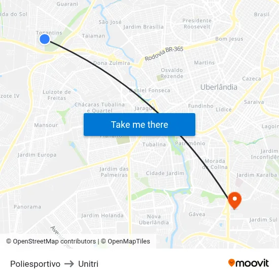 Poliesportivo to Unitri map
