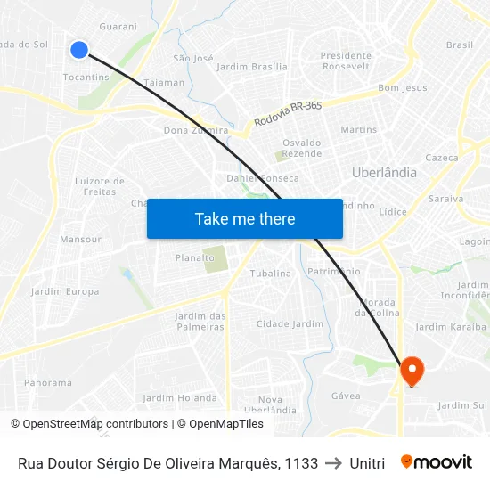 Rua Doutor Sérgio De Oliveira Marquês, 1133 to Unitri map