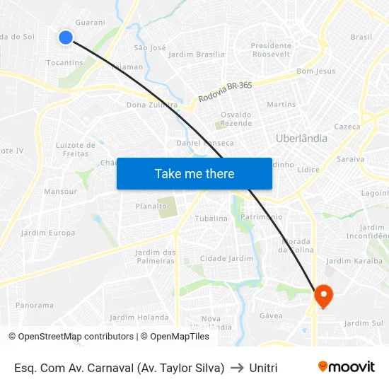 Esq. Com Av. Carnaval (Av. Taylor Silva) to Unitri map