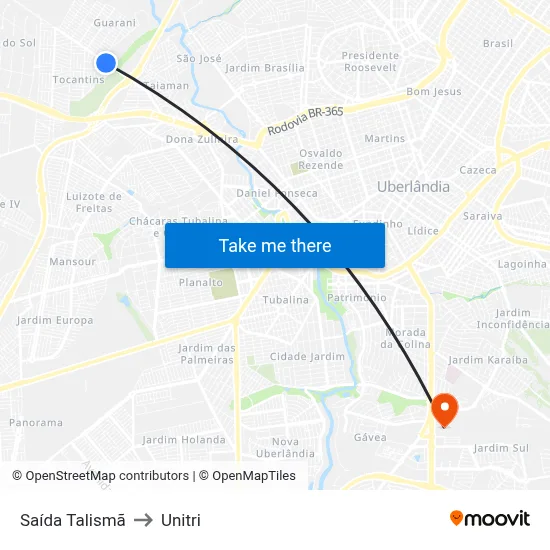 Saída Talismã to Unitri map