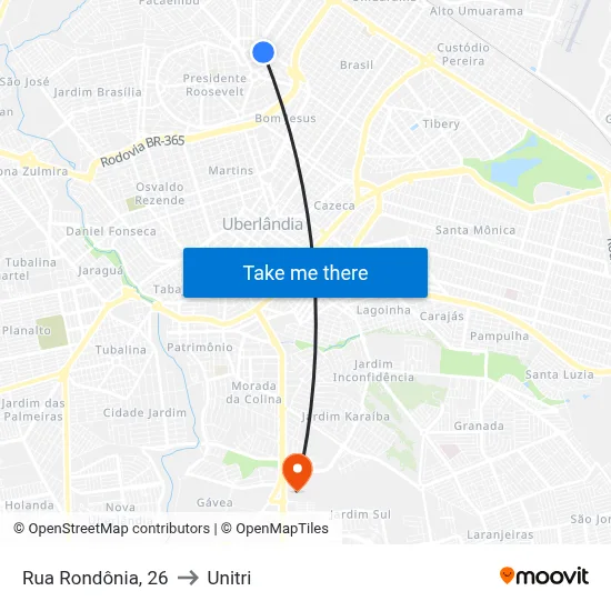 Rua Rondônia, 26 to Unitri map