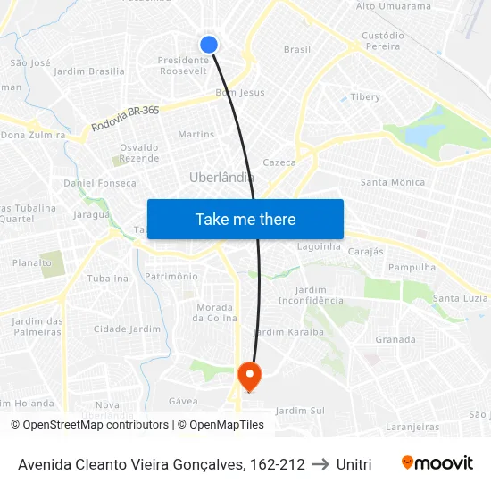 Avenida Cleanto Vieira Gonçalves, 162-212 to Unitri map