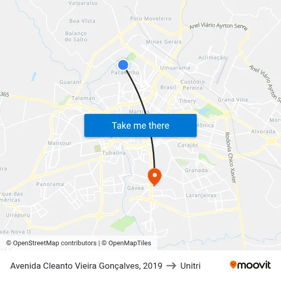 Avenida Cleanto Vieira Gonçalves, 2019 to Unitri map