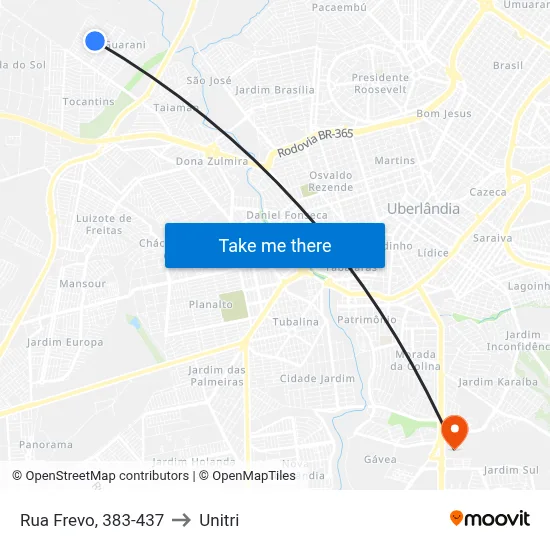Rua Frevo, 383-437 to Unitri map
