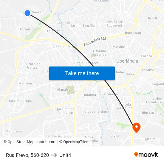 Rua Frevo, 560-620 to Unitri map