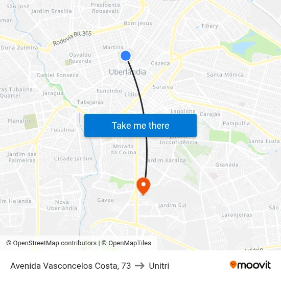 Avenida Vasconcelos Costa, 73 to Unitri map