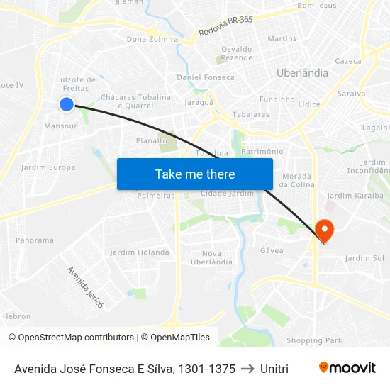 Avenida José Fonseca E Sílva, 1301-1375 to Unitri map