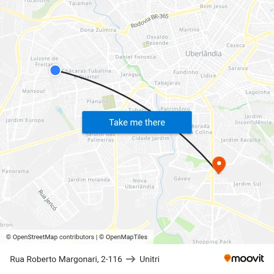Rua Roberto Margonari, 2-116 to Unitri map
