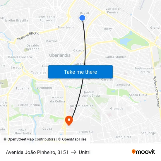 Avenida João Pinheiro, 3151 to Unitri map