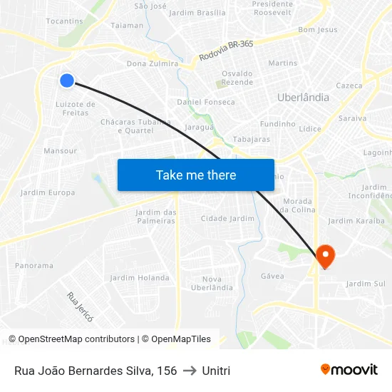 Rua João Bernardes Silva, 156 to Unitri map