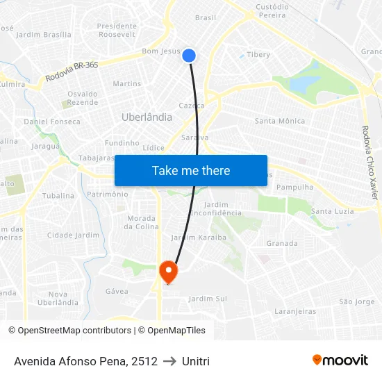 Avenida Afonso Pena, 2512 to Unitri map