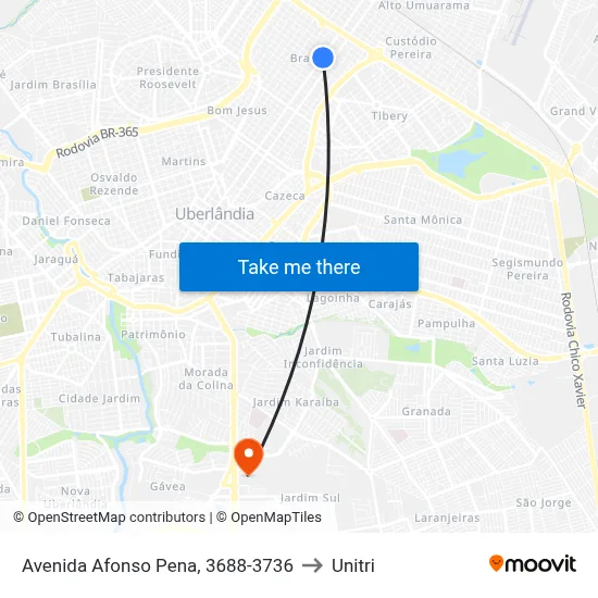 Avenida Afonso Pena, 3688-3736 to Unitri map