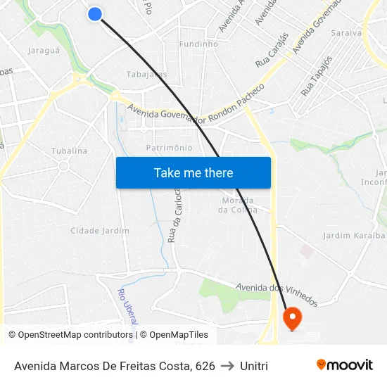 Avenida Marcos De Freitas Costa, 626 to Unitri map