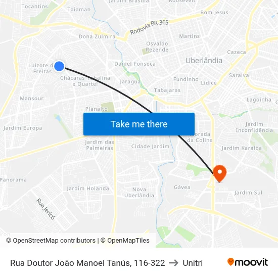 Rua Doutor João Manoel Tanús, 116-322 to Unitri map
