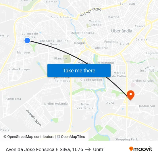Avenida José Fonseca E Sílva, 1076 to Unitri map