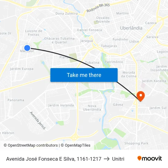 Avenida José Fonseca E Sílva, 1161-1217 to Unitri map