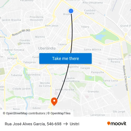 Rua José Alves García, 546-698 to Unitri map