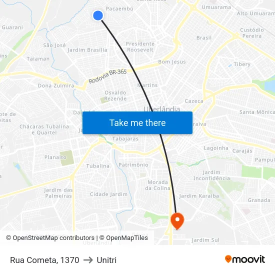 Rua Cometa, 1370 to Unitri map
