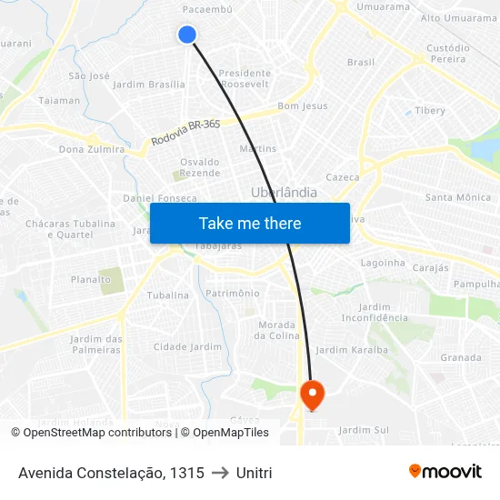 Avenida Constelação, 1315 to Unitri map