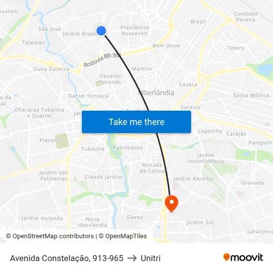 Avenida Constelação, 913-965 to Unitri map