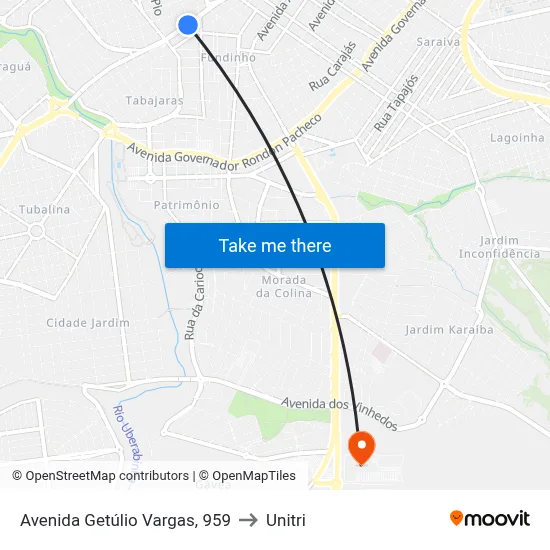 Avenida Getúlio Vargas, 959 to Unitri map
