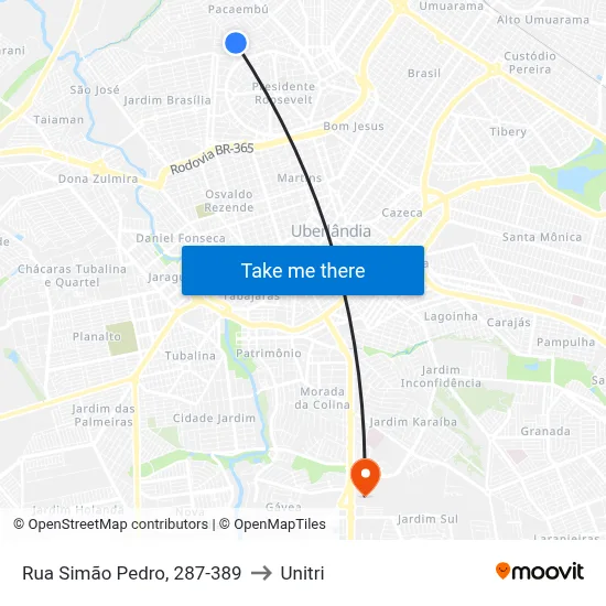 Rua Simão Pedro, 287-389 to Unitri map