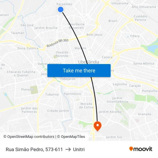 Rua Simão Pedro, 573-611 to Unitri map