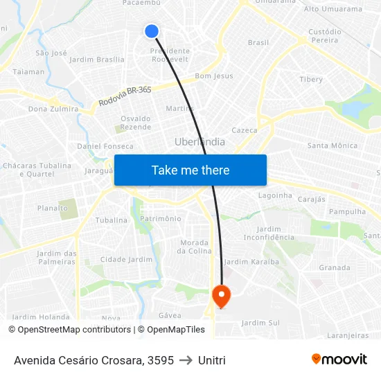 Avenida Cesário Crosara, 3595 to Unitri map