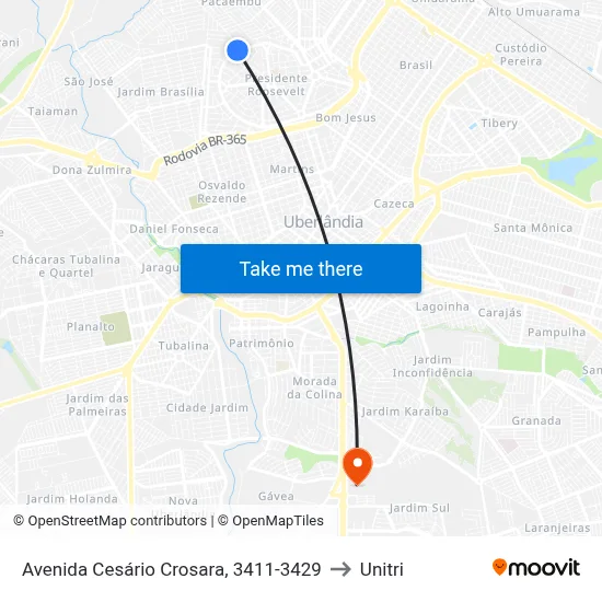 Avenida Cesário Crosara, 3411-3429 to Unitri map