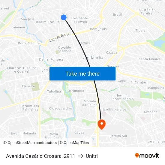 Avenida Cesário Crosara, 2911 to Unitri map