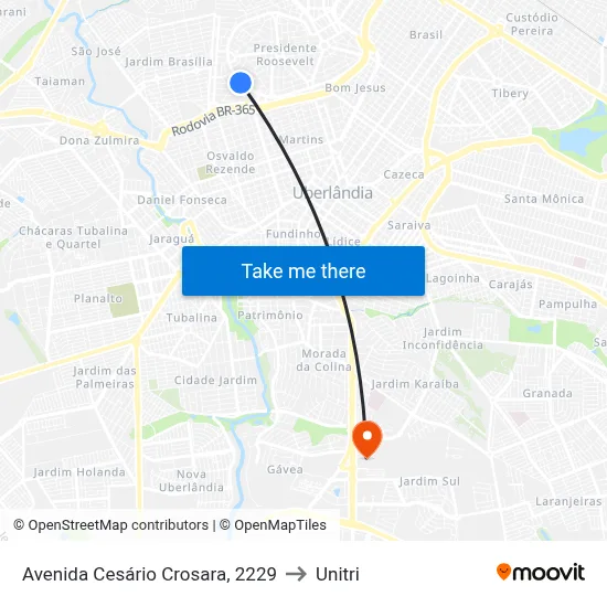 Avenida Cesário Crosara, 2229 to Unitri map