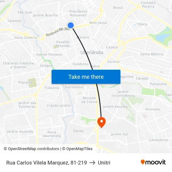 Rua Carlos Vilela Marquez, 81-219 to Unitri map