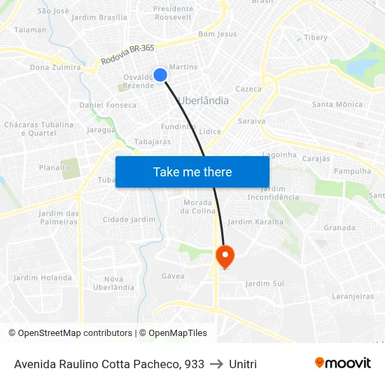 Avenida Raulino Cotta Pacheco, 933 to Unitri map