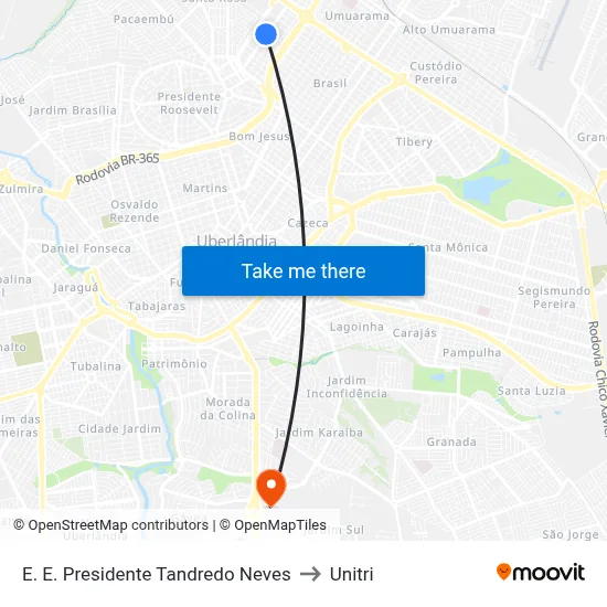 E. E. Presidente Tandredo Neves to Unitri map
