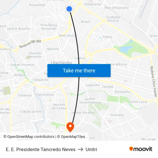 E. E. Presidente Tancredo Neves to Unitri map