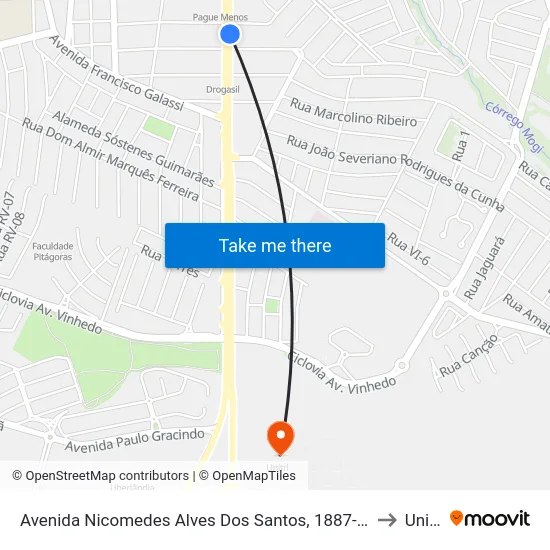 Avenida Nicomedes Alves Dos Santos, 1887-1965 to Unitri map