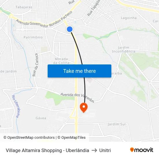 Village Altamira Shopping - Uberlândia to Unitri map