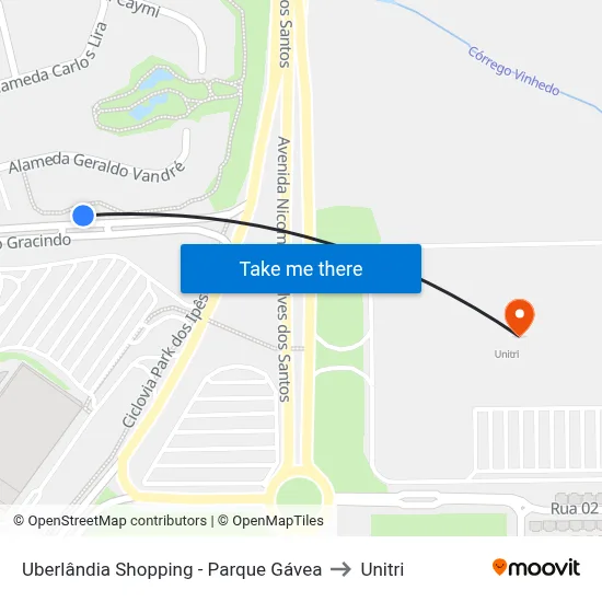 Uberlândia Shopping - Parque Gávea to Unitri map