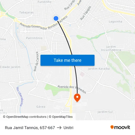 Rua Jamil Tannús, 657-667 to Unitri map