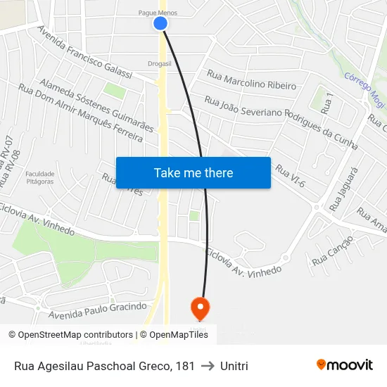 Rua Agesilau Paschoal Greco, 181 to Unitri map