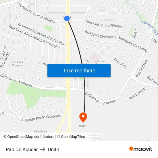 Pão De Açúcar to Unitri map