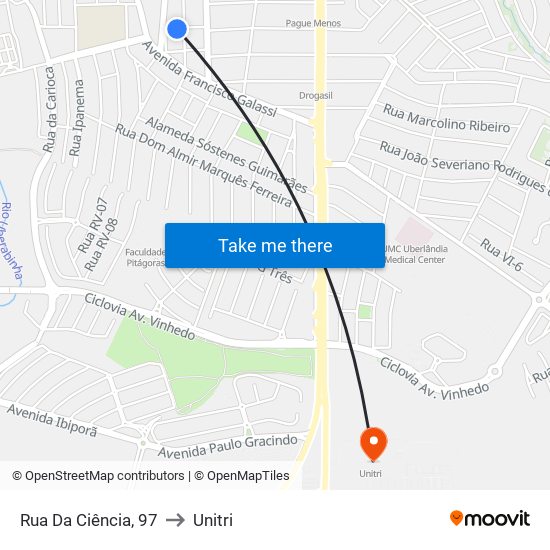 Rua Da Ciência, 97 to Unitri map
